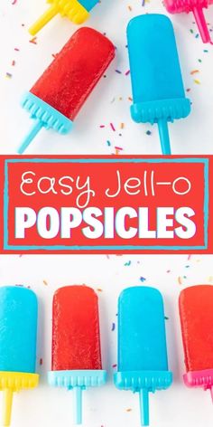 easy jello popsicles with sprinkles on top and the title overlay reads easy jello popsicles