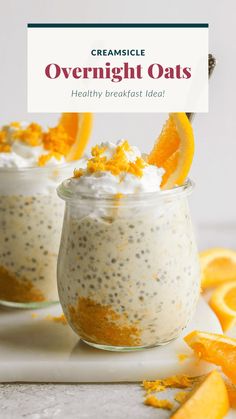 overnight oats with orange slices and whipped cream