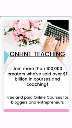 a woman typing on her laptop with the text online teaching join more than 100 000 creative creators who sold over $ 1 billion in courses and coaching