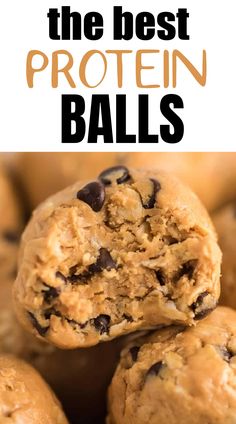 chocolate chip energy balls stacked on top of each other with text overlay that reads, the best energy balls