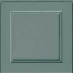 an image of a square frame on the wall in blue green color with white trim