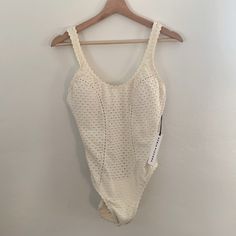 Robin Piccone Eyelet Tank One-Piece Swimsuit Size 8 Cream Ivory Nwt Beige Sleeveless Bodysuit For Beach, Sleeveless Beige Bodysuit For The Beach, Beige Sleeveless Bodysuit For The Beach, Cream Sleeveless Swimwear For Beach, Fitted Beige Bodysuit For Beach, Cream One-piece Swimwear For Summer, Fitted Summer Swimwear In Cream, Cream Sleeveless Swimwear For Summer, Cream Fitted Swimwear For Spring