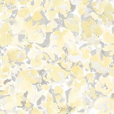 a yellow and gray flowered wallpaper pattern