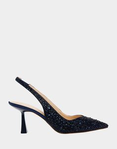 CLARK NAVY | Women's Rhinestone Sling-Back Pumps – Betsey Johnson Silver Pointed Heels, Navy Blue Dress Shoes, Navy Blue Short Dress, Navy Blue Pumps, Ivory Pumps, Navy Blue Heels, Navy Heels, Pretty Heels, Prom Dress Shoes