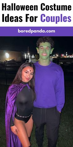 two people dressed up as halloween costumes for couples with text overlay that reads, how to make your own costume ideas for couples