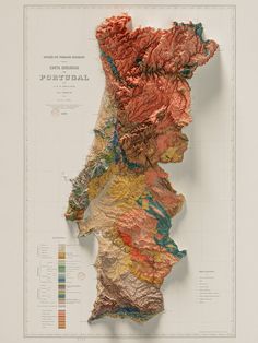 a map of the state of portugal with mountains, rivers and other landforms on it