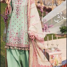 New 3 Piece Pakistani Dress Salwar Kameez Xl Laxuary Lawn Pista Green Long Sleeve Designer Dress, Spring Festive Unstitched Suit With Naqshi, Naqshi Kurta For Spring Wedding, Spring Festive Naqshi Unstitched Suit, Elegant Naqshi Dupatta For Spring, Bollywood Style Pista Green Dress For Spring, Pista Green Bollywood Dress For Spring, Elegant Summer Designer Unstitched Suit, Elegant Pista Green Dress For Festivals