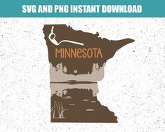 minnesota state map with the word minnesota in orange and brown on it's side