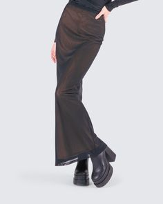 Step into sheer allure with this black mesh maxi skirt. Radiating both mystery and elegance - this piece is made from stretch mesh fabric, and complete with a fully lined design, and a maxi length that creates a sultry statement piece 🖤 Mesh Skirt Outfit Ideas, Mesh Skirt Outfit, Black Off Shoulder Top, Mesh Maxi Skirt, Sheer Pants, Stretch Mesh Fabric, Tube Skirt, Black Off Shoulder, Future Style