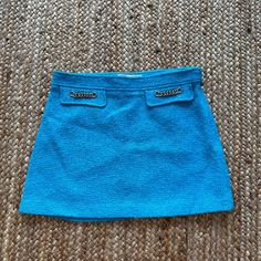 Zara Turquoise Tweed Mini Skirt - Never Worn. No Longer Stocked/Sold Out! Gold Embellishments On Front. Zip Size. Size M. Bright Blue/Turquoise Beautiful Color! Turquoise Skirt, Wrap Skirt Pattern, Printed Denim Jeans, Black Jean Skirt, Blue Mini Skirt, Distressed Denim Skirt, White Mini Skirt, Tweed Mini Skirt, Zara Skirts