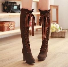 Japanese kawaii bind bowknot boots Sepatu Platform, Japanese Harajuku Fashion, Anting Manik, Popular Boots, Kawaii Shoes, Strappy High Heels, Skirt Maxi, Super High Heels, Thick Heels