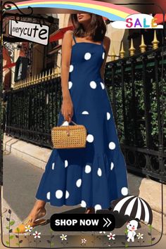 Women's Dresses Sling Polka Dot Print Sleeveless Dress Chic Polka Dot Sundress For Summer, Polka Dot Maxi Dress For Summer, Polka Dot Sundress For Spring Vacation, Spring Polka Dot Sundress For Vacation, Polka Dot Summer Sundress For Beach, Polka Dot Summer Sundress Maxi Dress, Summer Polka Dot Sundress Maxi Dress, Sleeveless Polka Dot Maxi Dress For Summer, Sleeveless Polka Dot Maxi Dress For Vacation