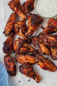 grilled chicken wings with ranch dressing on the side