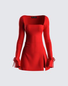 Kesia Red Mini Dress – FINESSE Red Sleeve Dress, Pretty Dresses Long Sleeve, Lomg Sleeve Mini Dress, Red Xmas Dress, White Dress Red Shoes, Red Chiffon Mini Dress, Red Mini Dress Outfit, Red And Black Clothes, Red Dress With Sleeves