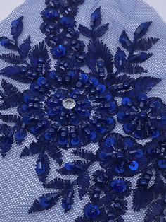 "Heavyly Beaded high quality applique has pearls, glass seed beads, bugle beads, sequins! Each applique measures 7\"x 4.5\" Great shine and texture! Listing is for two mirror image appliques. Hard to find color!! Just beautiful! - Color: Royal Blue" Blue Embellished Sequin Fabric For Festive Occasions, Blue Beaded Lace Sequin Fabric, Bridal Headbands, Dance Costumes Ballroom, Beaded Applique, Find Color, Bugle Beads, Bridal Headband, Star Work