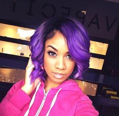 purple ombre colored hair for African Americans skin tone Kort Bob, Hair Colorful, Big Chop, Hair Laid, Short Bob Wigs, Bob Wig, Pompadour, Synthetic Lace Front Wigs, Love Hair