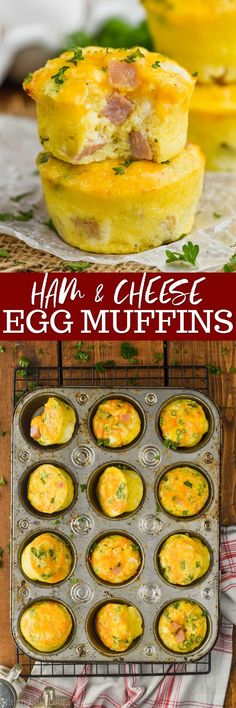 ham and cheese egg muffins in a muffin tin