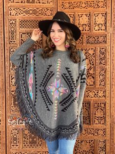 This gorgeous Mexican Artisanal Poncho is perfect for the cold months ahead! The unique design adds that perfect pop of color and style to your wardrobe. This poncho is knit, has open sides and it comes in one size so anyone ranging from size Small to 2x will be able to wear it. Note: -The Mexican Hat and Filigree Earrings are available to buy as well. Filigree Earrings: https://www.etsy.com/es/listing/872645794/aretes-mexicanos-de-filigrana-aretes?ref=listings_manager_grid One Size Cape For Fall Festival, Trendy One Size Winter Poncho, Winter Festival Poncho, One Size, Fall Festival Oversized Poncho, Long Sleeve Poncho For Winter Festivals, Oversized Fall Festival Poncho, Winter Festival Poncho One Size, Oversized Fall Festival Cape, Fall Festival Cape Poncho