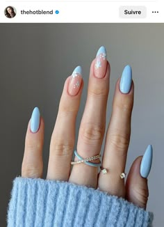 Summer Almond Nails 2024, Nails For Europe Trip, Eid Nails, Nails Paint, Sky Blue Nails, February Nails