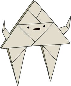 an origami kite with eyes and nose