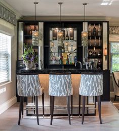 the bar is decorated with zebra print chairs