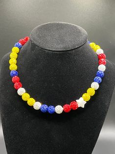 "**PLEASE be sure of the necklace length that will work for you before ordering as each of these are made to order! **Youth necklaces are approximately 16\" - 20\" (see photo in listing of my 9 year old son wearing a 16\"). **MOST adults order at least the 20\" (or more) necklace. Adult sizes can be made in 16\", 18\", 20\",22\" and 24\".  If you need a custom size - please let me know.  Please make sure you order the correct size as each necklace is made to order!! These necklaces are hand craf Gift Necklaces With Bling And Round Beads, Adjustable Bling Beaded Necklace For Gift, Bling Round Beads Necklace For Gift, Gift Bling Round Beads Necklaces, Gift Round Beads Bling Necklace, Adjustable Rhinestone Necklaces With Round Beads, Adjustable Bling Choker Necklace, Kendra Scott Baseball Necklace, Adjustable Rhinestone Necklace With Round Beads