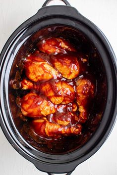 the chicken is cooked and ready to be served in the crock pot for dinner