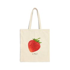 This Simple Strawberry design with Japanese characters on a simple and classic Cotton Canvas Tote Bag gives off a fresh and vibrant vibe. Perfect for fruit lovers or those who appreciate minimalist designs, this tote bag is great for grocery shopping, running errands, or carrying books. Ideal for summer picnics, food festivals, or farmer's markets. Great stocking stuffer for Christmas! Product features - 100% Cotton canvas for durability - Flat corners for sleek design - Carrying handles for eas Red Reusable Casual Bag, Red Casual Reusable Bag, Casual Rectangular Bag With Strawberry Print, Casual Reusable Grocery Bags, Casual Strawberry Print Rectangular Bag, Casual Rectangular Strawberry Print Bags, Casual Canvas Bag With Eco-friendly Ink For Daily Use, Casual Reusable Bags For Gifts, Strawberry Design