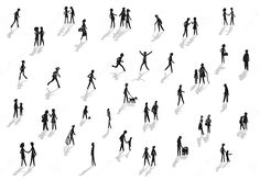 silhouettes of people walking in different directions