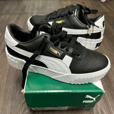 Size: 6.5 Color: Black & White Condition: Nwt. Pristine. No Signs Of Wear. Description: A Chunky Tooled Sole Pairs With A Genuine Leather Upper For A Stylish Look And A Premium Feel All Based Around The Timeless Og Puma Design. Black Puma Sneakers With Round Toe, Puma Cali, Puma Shoes, Pumas Shoes, Womens Shoes Sneakers, Cali, Womens Sneakers, Leather Upper, Shoes Sneakers