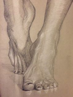 a pencil drawing of two feet with their toes touching each other