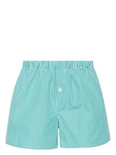 green white cotton gingham check pattern elasticated waistband button fastening Just a reminder that this piece must be tried on over your own garments. Gingham Cotton Shorts For Daywear, Green Cotton Pajama Shorts With Elastic Waistband, Cotton Gingham Shorts For Loungewear, Cotton Gingham Pajama Shorts With Elastic Waistband, Green Cotton Pajama Shorts, Green Cotton Bottoms For Daywear, Plaid Cotton Shorts For Daywear, Balenciaga Speed, City Shorts