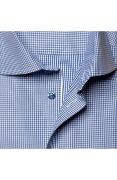 Expand your professional wardrobe with a stretch-kissed dress shirt patterned with a small-scale gingham print. French placket Spread collar 49% cotton, 49% lyocell, 2% elastane Machine wash, line dry Made in Romania Business Cotton Checkered Shirt, Business Gingham Cotton Shirt, Business Cotton Gingham Shirt, Gingham Cotton Dress Shirt For Work, Cotton Gingham Dress Shirt For Work, Fitted Gingham Shirt With Spread Collar, Long Sleeve Gingham Dress Shirt For Formal Occasions, Gingham Long Sleeve Dress Shirt For Work, Formal Gingham Button-up Shirt