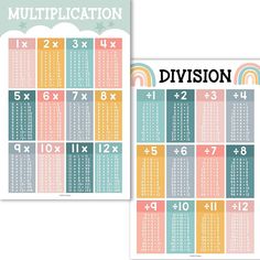 two printable calendars with numbers and rainbows on the front, one is multicolor