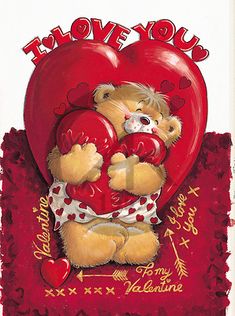 a valentine card with a teddy bear holding a heart