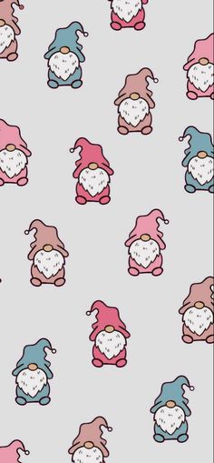 the pattern has pink and brown gnomes on it