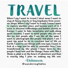 an illustration with the words travel written in green and blue ink on white paper,