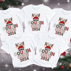 Christmas Cousin Crew Shirt with name are perfect shirts for all your cousins this holiday season! In the personalization box, enter the name and year that you want on the front of your shirt (Ex: Jessica) How to Order: 1.Please check and review all photos. 2.Choose the size, color & enter the name/year you would like for the first shirt.  Click "Add to cart".   3.     Select the size, color & enter the name/year you would like for the 2nd shirt.  Click "Add to cart".   4.     Repeat these steps Cousin Crew Christmas Shirts, Christmas Shirts For Kids, Cousin Crew, Christmas T Shirt, Crew Shirt, Holiday Shirts, Kids Shorts, Christmas Tshirts, Perfect Shirt