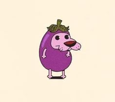 an eggplant with a dog on it's back and the top part of its head sticking out