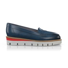 Loafers 5398 | Girotti Blue Loafers With Contrast Sole Slip-on, Blue Slip-on Loafers With Contrast Sole, Blue Leather Boat Shoes With Round Toe, Blue Calf Leather Loafers With Rubber Sole, Blue Leather Slip-on Boat Shoes, Modern Leather Flat Moccasins, Modern Flat Leather Moccasins, Blue Office Loafers With Rubber Sole, Blue Leather Shoes With Flat Leather Sole