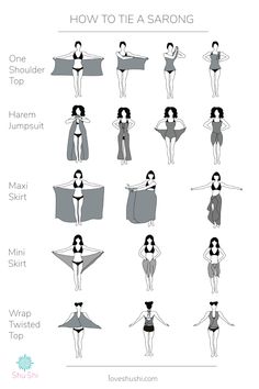 How To Tie Fabric Into A Skirt, How To Style A Cover Up, Long Sarong Skirt Outfit, Sarong Skirt Outfit Summer, How To Make A Sarong Wrap, How To Tie Beach Sarong, Ways To Wrap Sarong, How To Tie Hawaiian Wrap, How To Dress To The Beach