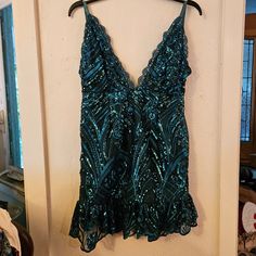 New With Tags, But Has A Broken Zipper; Metallic Teal Sequined Dress. There Is No Stretch And It Runs Small. The Straps Are Adjustable As Well. Best Fits Xs To S, Petite Height Under 5"4'. Size Uk10, Us6 Similar To Windsor, Lulus, Forever 21, 12th Tribe Perfect For A Date Night Or Drinks With Friends Blue Ruffled Mini Dress For Homecoming, Glamorous Blue Mini Dress With Ruffles, Lined V-neck Mini Dress For Party, Party V-neck Lined Mini Dress, Blue Ruffled Dress For Party Season, Lined Mini Length Evening Dress, Blue Ruffled Mini Dress For Party Season, Lined V-neck Mini Evening Dress, Green Lined Party Dress