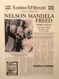 an old newspaper with the article nelson mandela fried