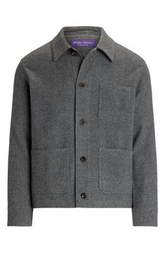 Inspired by classic chore jackets, this utilitarian look is hand-tailored in Italy from brushed-wool basket-weave fabric developed exclusively for the label. 27" length (size Medium) Front button closure Spread collar Button cuffs Chest patch pocket; front patch pockets Unlined 100% wool Dry clean Made in Italy Designer Clothing Classic Wool Utility Jacket With Long Sleeves, Classic Wool Long Sleeve Utility Jacket, Classic Long Sleeve Wool Utility Jacket, Long Sleeve Wool Utility Jacket For Work, Classic Wool Utility Jacket For Work, Classic Long Sleeve Wool Shacket, Wool Utility Jacket With Patch Pockets, Wool Utility Jacket With Welt Pockets For Work, Classic Unstructured Shacket For Work