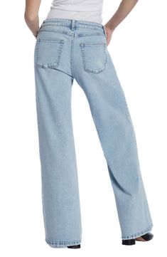 A relaxed look for casual days, these throwback wide-leg jeans are updated for today in soft stretch denim made with sustainably sourced fibers. 30" inseam; 23 1/2" leg opening; 10 1/4" front rise Zip fly with button closure Five-pocket style 66% cotton, 22% REPREVE® recycled polyester, 8% polyester, 3% rayon, 1% spandex REPREVE recycled polyester is made from 100% post-consumer recycled plastic bottles Machine wash, tumble dry Imported Relaxed Fit Medium Wash Wide-leg Cropped Jeans, Relaxed Fit Wide-leg Cropped Jeans In Medium Wash, High Rise Cotton Flare Jeans With Relaxed Fit, Casual Medium Wash Wide-leg Cropped Jeans, High Rise Relaxed Fit Flare Cotton Jeans, Relaxed Fit Flare Jeans For Spring, Casual Mid-rise Wide Leg Pants For Everyday, Trendy Mid-rise Wide Leg Pants For Everyday, Fall Denim Wide Leg Pants With Five Pockets