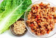 lettuce, meat and other food items on a plate