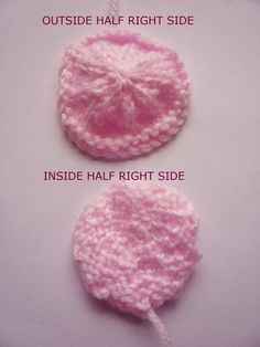 two crocheted hats are shown in pink and white, with the words outside half right side inside half right side