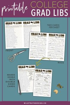 the printable college grad - libs are shown in three different colors and sizes