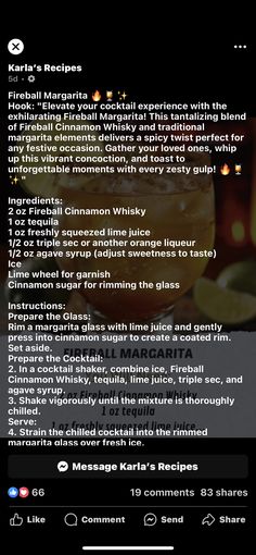 the menu for an alcoholic cocktail