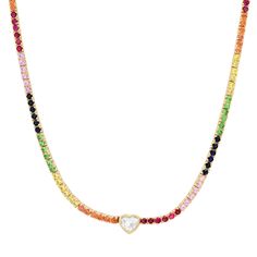 Rainbow Gemstone Tennis Necklace Choker Luxury Rainbow Cubic Zirconia Jewelry, Elegant Rainbow Diamond Jewelry, Fine Jewelry Multicolor Brilliant Cut, Multicolor Brilliant Cut Fine Jewelry, Elegant Rainbow Jewelry With Sparkling Stones, Rainbow Beauty, Rainbow Gemstones, Tennis Necklace, Necklace Choker